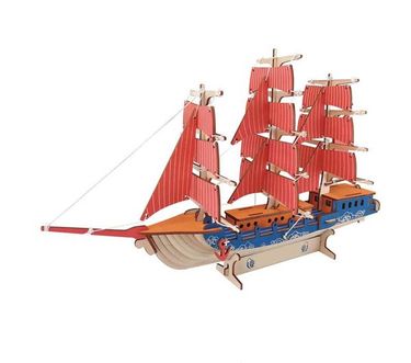 Sailboat Wooden 3D Model Puzzle Kids DIY Jigsaw Assembly Building Blocks_voghion.com