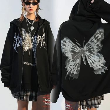 Kids' Clothing Big Butterfly Zipper Sweatshirt White Street Fashion Casual Jacket_voghion.com