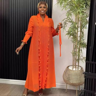 Women's Clothing pleated V neck lace long sleeved fashion dress for women dress_voghion.com