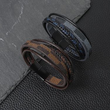 Casual Solid Color Pu Leather Men's Wristband_voghion.com