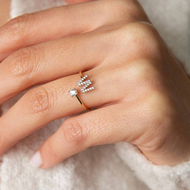 26 English letters micro inlaid zircon fashion women's ring Copper plated 14K open plain ring_voghion.com
