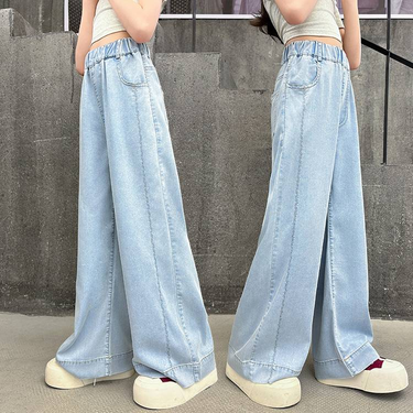 New Summer World Bank Casual Embroidered White Line Wide Leg Pants For Girls_voghion.com
