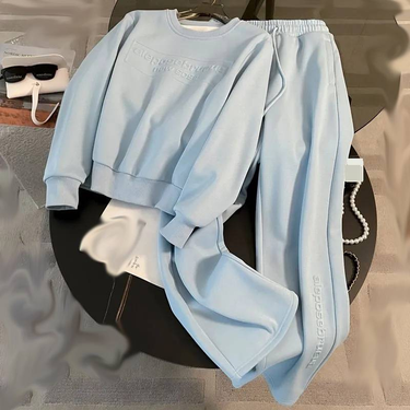 Women's Clothing Blue age reducing sweatshirt casual sports suit female spring and autumn new fashion style wide leg pants two piece suit female_voghion.com