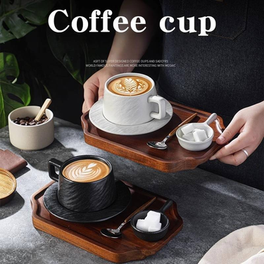 Stone Texture Ceramic Coffee Cup & Saucer Set - Elegant Tea/Cappuccino Mug For Afternoon Tea & Breakfast_voghion.com
