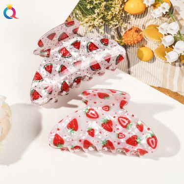 Dopamine Fruit Shark Clip Temperament Elegant Print Back Of The Head Bun Hair Clip Headdress Female_voghion.com