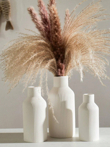 White Ceramic Vase, Minimalist Modern Home Decor, Dining Table Grass Vase, Bookshelf, Bookshelf, Porch And Centerpiece, Wooden Style_voghion.com
