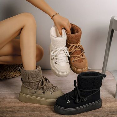 Women's Shoes large size thick bottom cross strap snow boots autumn and winter new thickened mid tube knee length warm women's boots_voghion.com