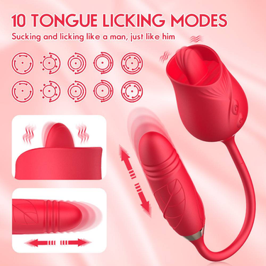 Rose Series Tongue Licking And Sucking Telescopic Stick Female Vibrator, 10 Tongue Licking Modes, Female Sex Equipment_voghion.com