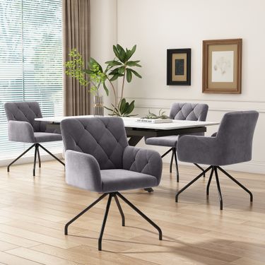 4er Set Esszimmerstühle Mit Rautenmuster, Samt Grau, Metallbeine_voghion.com