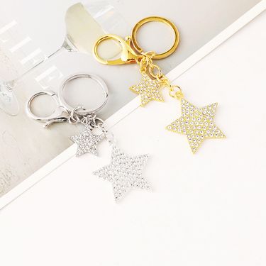 Fashion Full Diamond Five-Pointed Bag Pendant Keychain Metal Star Ornament Small Gift_voghion.com