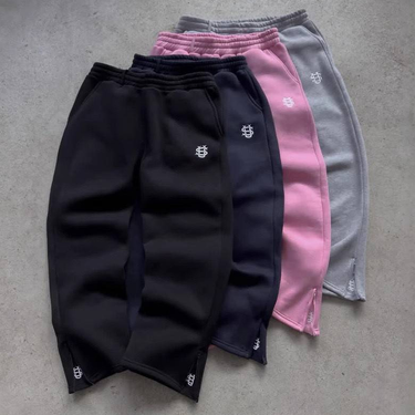 Men's & Women's Streetwear Embroidered Joggers - 90% Polyester Hip-Hop Sweatpants (Light Gray/Black/Pink, S-3XL)_voghion.com