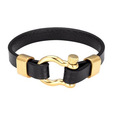 Popular horseshoe buckle screw rotating leather bracelet stainless steel jewelry_ipsvogv.com