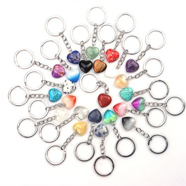 Natural Crystal Agate Synthesis Stone Love Keychain Heart Shaped Pendant DIY Gift Box Jewelry Accessories_voghion.com