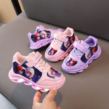2023 Spring Autumn New Illuminated Girls Cartoon Leather Sports with Light for Middle and Small Children's Casual Shoes_voghion.com