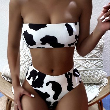 Women's Clothing new ins sexy high waist split tube top spot bikini swimsuit_voghion.com
