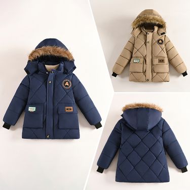 Boys' Winter Jacket With Detachable Hood – Thick Insulated Coat For Cold Weather (110-150cm, Black/Khaki/Bronze/Navy)_voghion.com
