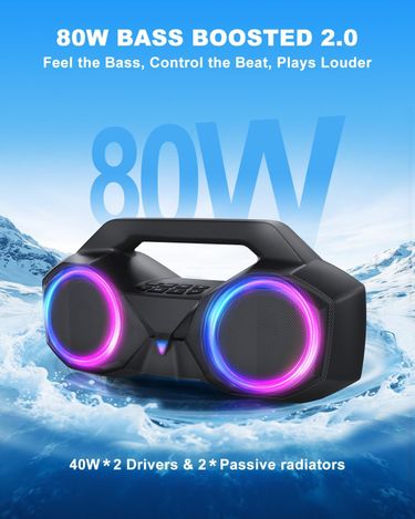 Bluetooth-Speaker 80W Loud With Bass,20H Playtime,IPX7 Waterproof,RGB Lights,TWS,Wireless Speakers,Outdoor,Home,Party,Pool,Beach,Tailgating,Gym,Gifts_voghion.com