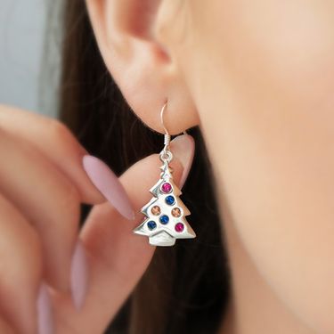 Cao Shi Christmas tree colorful earrings for women Micro inlaid popular Christmas holiday earrings Super popular fashion jewelry_voghion.com