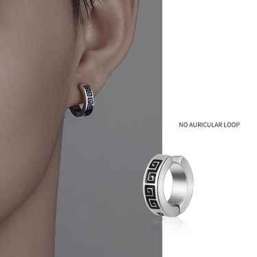 Clip Earrings Great Wall Pattern Titanium Steel Ear Clips For Men New Roman Numerals Cool Style High End Hip Hop Simple Accessories_voghion.com