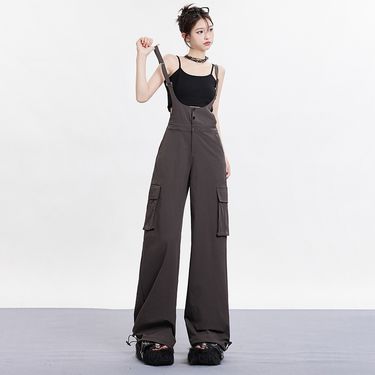 Zhiju # American Street Functional Workwear Overalls Women's High Waisted Loose And Slimming Personality Versatile Wide_voghion.com