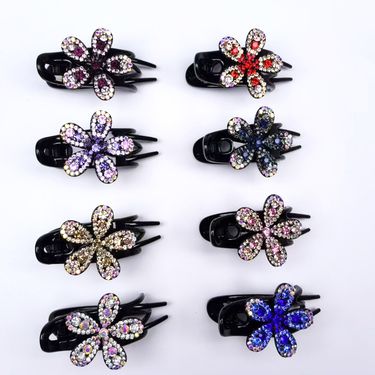 Back Of Head Rhinestone Duckbill Clip, Full-Diamond Flower Horizontal Hairpin, Exquisite Stylish 3-Tooth Claw, Elegant Updo Hair Clip For Women_voghion.com