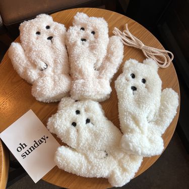 Cute Cartoon Funny Dog Winter Riding Warm Thickened Long Plush Cold Couple Hanging Neck Gloves_voghion.com