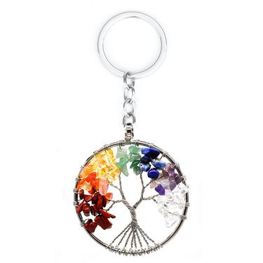 7 Color Stone Natural Crystal Gravel Tree Of Life Keychain Pendant Fortune Tree Keychain Pendant_voghion.com