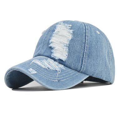 Unisex Men's and women's thick denim ripped cap Washed ripped cowboy baseball cap simple plain cap_mkmklike.com