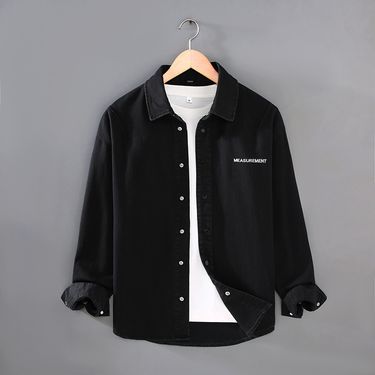 Pure Cotton Simple Long Sleeved Shirt For Men's Casual Fashion Trend Embroidered Shirt Jacket_voghion.com