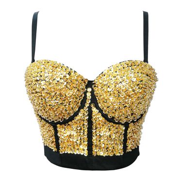 Women's Clothing Gold And Silver Starry Beaded Bra Stage Performance Clothes Sexy Tube Top Fishbone Suspenders Female_voghion.com