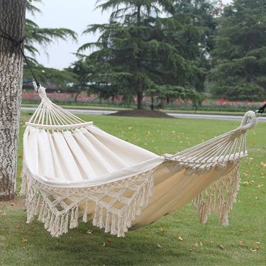 Tassel Hammock, Outdoor Folding Camping, Woven Canvas Swing, Bent Rod, Portable Hanging Chair For Two People_voghion.com