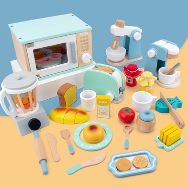 Children's wooden toy Toaster Juicer Coffee maker blender Girls Play house kitchen toy set_voghion.com