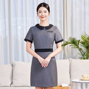 High End Health Center Salon Beautician Female Gray Nail Art Beauty Eyelash Tattoo Embroidery Technician Dress_voghion.com