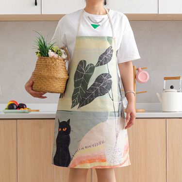Fresh Light Luxury Plant Flower Linen-like Printed Kitchen Waterproof Apron Flower House Bakery Printed Overalls_voghion.com