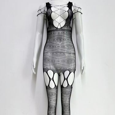 2025d Hot Selling Hollow Out Lingerie Women's Sexy Diamond Pattern See-through Jacquard Crotchless Garter Belt Stockings_voghion.com