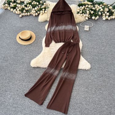 "Cashmere-Like Cocoon Set – Oversized Hooded Sweater + Wide-Leg Pants (Brown/Apricot/Dark Blue/Black) | One Size Mood Armor"_voghion.com