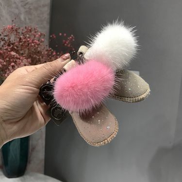 Vintage Christmas Keychain - Faux Mink Fur Mini Boots Charm, Handbag & Car Key Accessory, Cute Snow Boots Decor_voghion.com