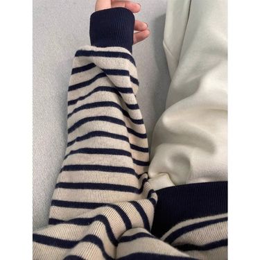 2024 Spring And Autumn New Striped Sweatshirt For Women, Thin Hoodless Casual Loose Round Neck Student Long Sleeve Top_ecoleips.com