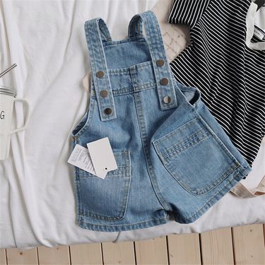 Korean version of the children's denim backpack pants shorts spring and summer new boys and girls baby casual pants_voghion.com