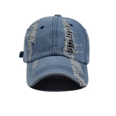 Hot Sale One Size Men's And Women's Fashion Washed Cotton Holed Denim Baseball Caps Simple Hats_voghion.com