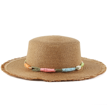 Foreign trade wholesale spring and summer women's flat-top tassel-edged straw hat Korean style yarmulke hat beach vacation sun hat_voghion.com
