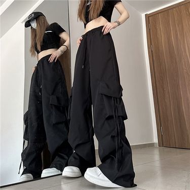 Solid Color Casual 2025 Spring Autumn New Straight Wide-Leg Cargo Slimming Long Pants American Style_voghion.com