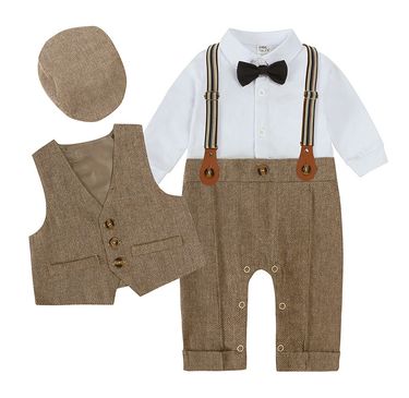 New Handsome Korean Version Boy Gentleman Dress Children's Suit Children's Baby Vest One Piece Crawling Suit Three Piece Suit_voghion.com