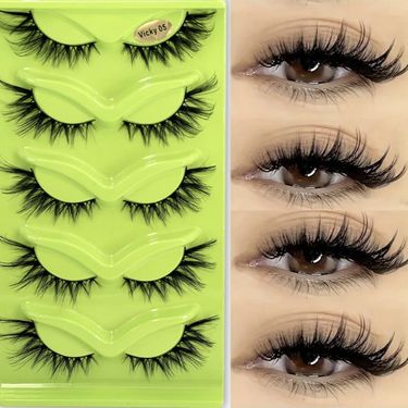 Eyelashes Set Oblique Flying 5 Pairs Of Green Fox Eye Cat Eye False Eyelashes Thick Curled Simulation Fox Eyelashes_voghion.com