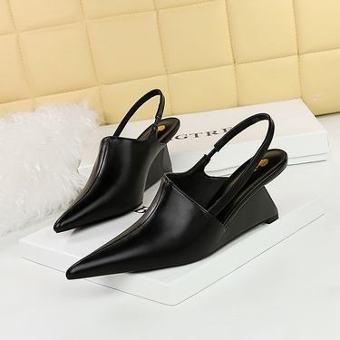 1097-3 Fashion Slope Deep Mouth Baotou Hollow Back Strap Sandals High Heel Women's Shoes_voghion.com