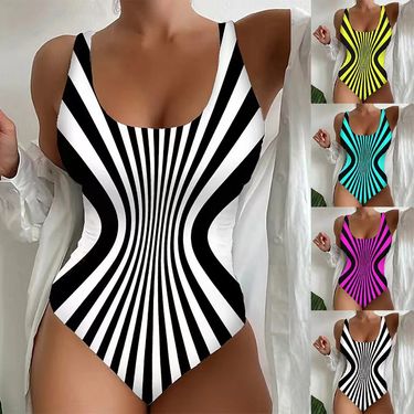 Women's Clothing Summer New Hot Style Sexy Sling One Piece Striped Quick Drying Swimsuit_voghion.com