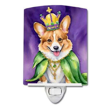 NEW Corgi King of Mardi Gras Ceramic Night Light Compact, UL-Certified, Ideal for Bedroom, Bathroom, Nursery, Hallway, Kitchen, 6x4x3, Multicolor_voghion.com