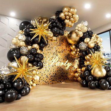 Balloon Set Arch Balloon Kit Black Gold Balloon Set New Year Holiday Decoration Birthday Party Supplies_voghion.com