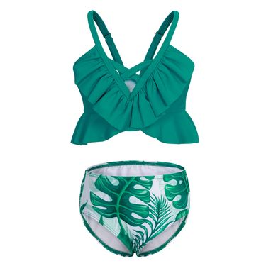 Mother & Kids 2024 foreign trade new children's swimwear summer ruffled printed sling split swimsuit girls bikini set_voghion.com