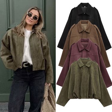 Oversized Bomber Jacket – Batwing Sleeves & Soft Suede-Like Texture (S-L) – Streetwear Zip-Up Coat For Women_voghion.com